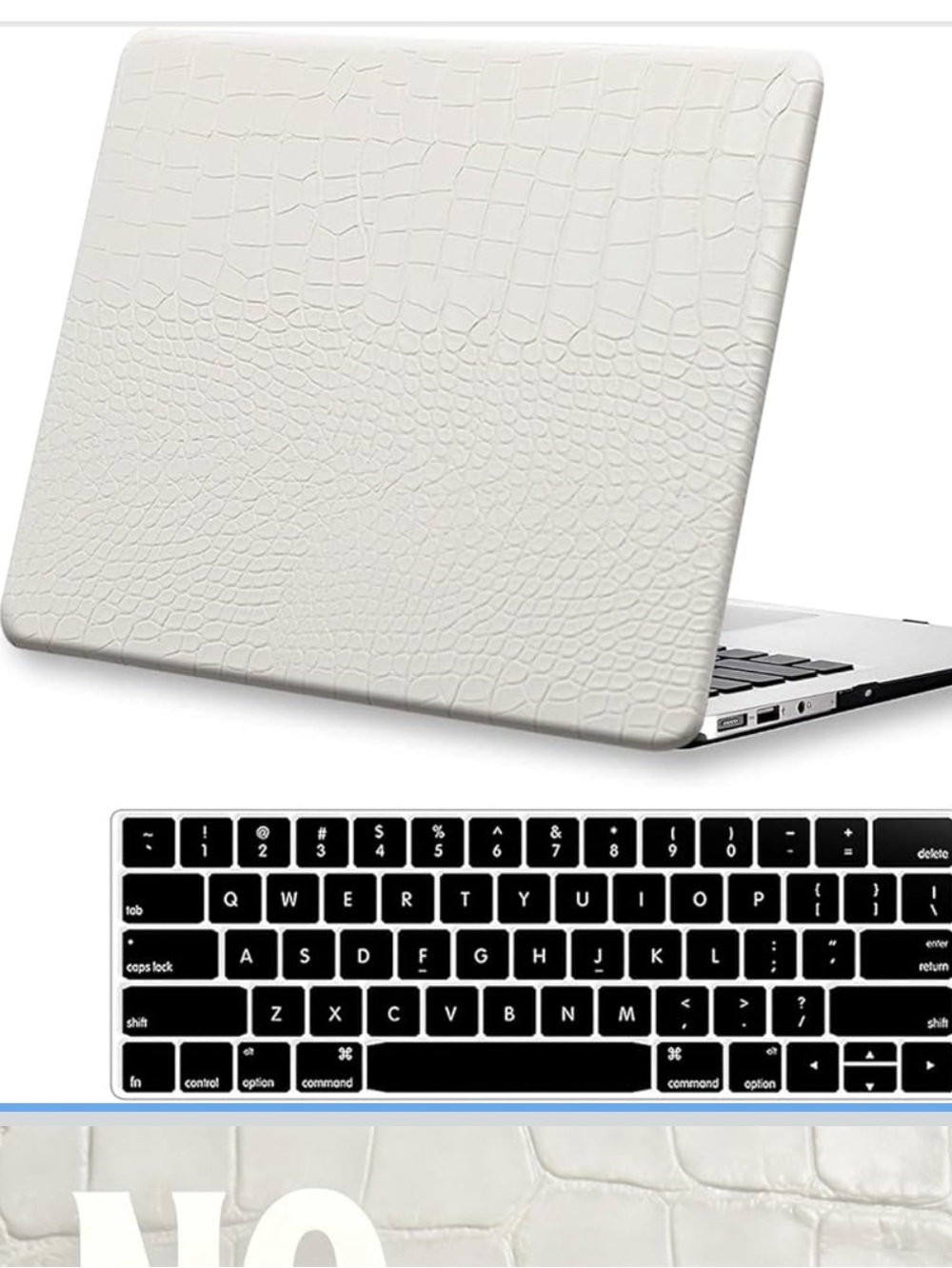 For MacBook Air 15” White Croc Texture Laptop Case with Black Keyboard Cover